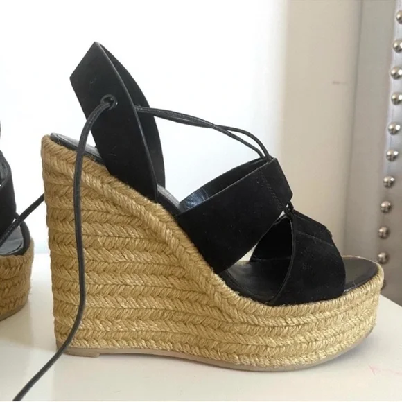 AUTHENTIC YSL BLACK ESPADRILLE WEDGES - Picture 4 of 12